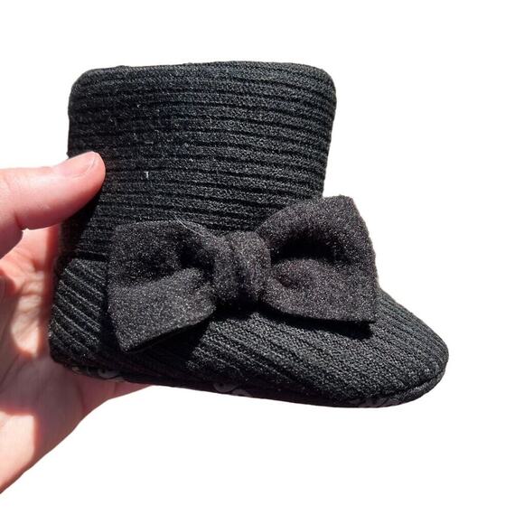 myggpp Baby Infant Booties Ankle Boots with Bow Black Soft Sole Fleece Lined - Picture 3 of 9